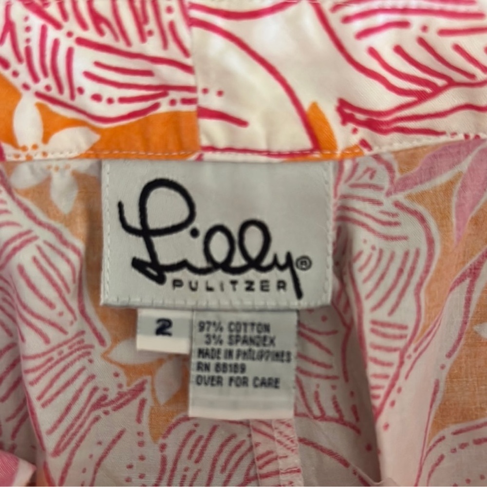 Lily Pulitzer Floral Pink and Orange Pants w front key pocket size 2 - Picture 2 of 5